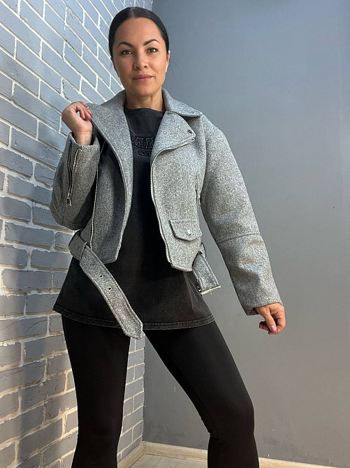 Куртка жіноча A-N 2428 косуха пальто блискавка ремінь сіра, сірий, M Одеса - фото 5