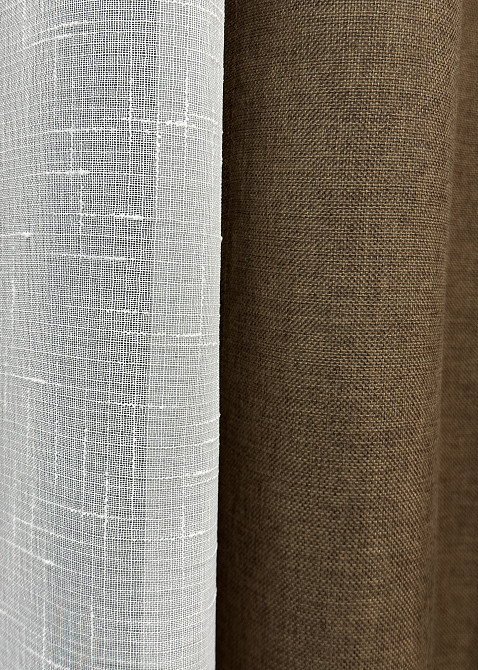Комплект штор VR-Textil Лен Мешковина 200х270 2шт и Тюль 600х270 1476ш-115т Коричневый с белым 71-028/7 Киев - изображение 7