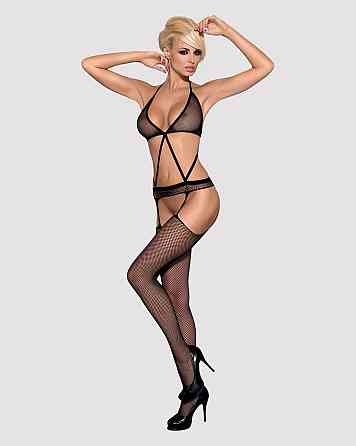 (SALE) Сетчатый бодистокинг с имитацией топа, пояса и чулок Obsessive Bodystocking N108 S/M/L, черный, комб Sex Aura Киев