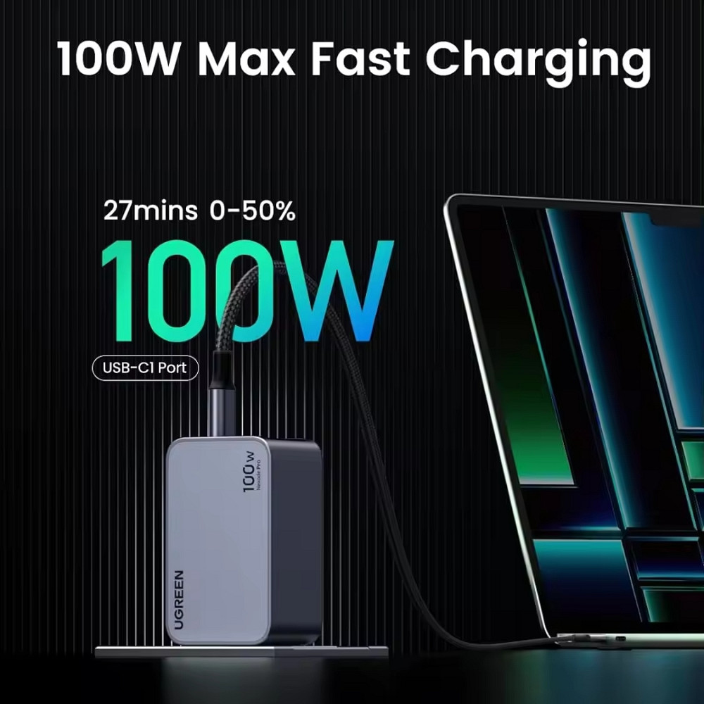 Зарядний пристрій 3xUSB 100W (2xUSB-C+USB-A) Gan Nexode Pro сірий X757 Ugreen Винница - изображение 3