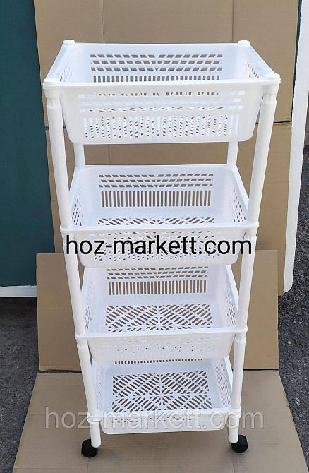 Пілочка на коліщатках пластикова для ванни та кухні 4 яруси. Полиця біла Харків - фото 1