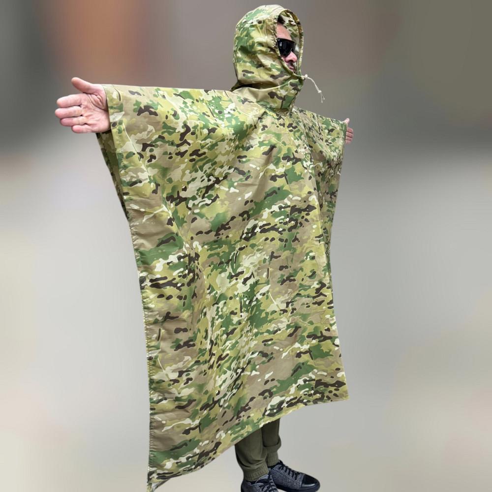 Маскировочный плащ-пончо, Мультикам, водоотталкивающий плащ для военных, военный дождевик-пончо Solmir Киев - изображение 1