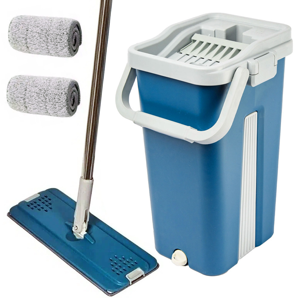 Швабра с ведром 11л с отжимом и 2 насадками Cleaning Mop, Синяя / Комплект для уборки швабра лентяйка и ведро / Швабра для мытья Киев - изображение 1