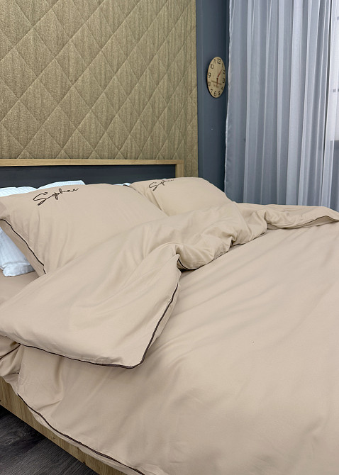 Комплект постільної білизни Сатин, Двоспальний 180х220 Бежевий (88-145) Київ - фото 7