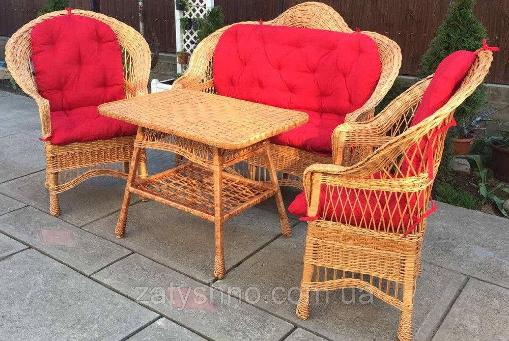 Плетеная мебель с накидками | мебель из лозы с красными накидками| ротанговая мебель с накидками Киев - изображение 3