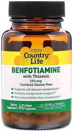 Бенфотіамін з тіаміном Country Life Benfotiamine 150 мг 60 вег капсул Київ