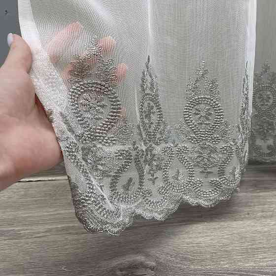 Тюль VR-Textil 1461т Бамбук с вышивкой Молочный с серым 400х270 см (42-0680) Киев