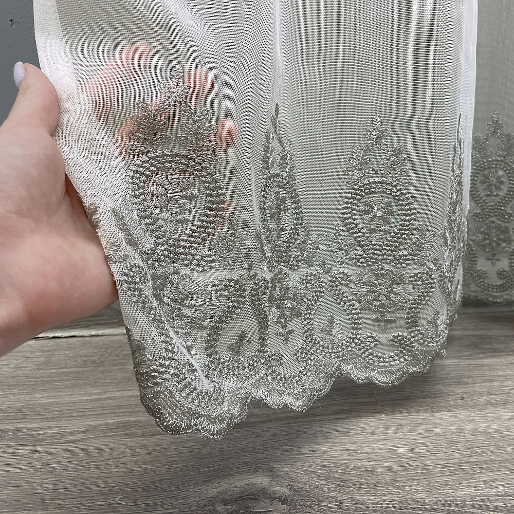 Тюль VR-Textil 1461т Бамбук с вышивкой Молочный с серым 400х270 см (42-0680) Киев - изображение 4