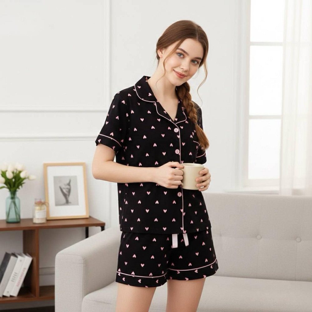 Женская трикотажная пижама двойка с сердечками Черный, 48 Одесса - изображение 3