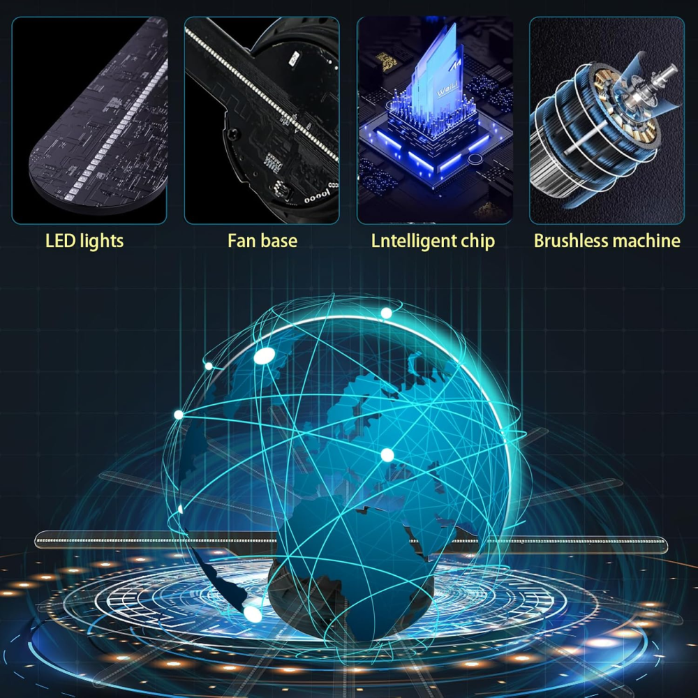 3D голографический вентилятор 18,9″ Wi-Fi + Bluetooth + пульт, HD LED-проектор, 700 видео, 1600×1200, 2000 лм, черный Киев - изображение 4