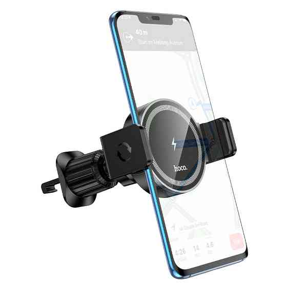 Автотримач для телефона з БЗП HOCO HW35 Power electric magnetic wireless fast charging car holder(air outlet) Black Ковель