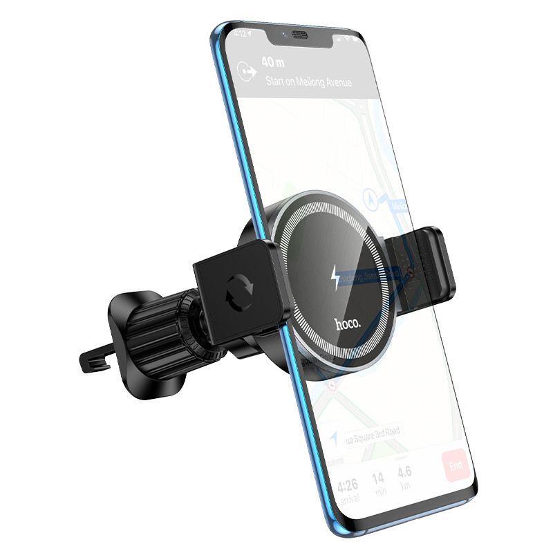 Автотримач для телефона з БЗП HOCO HW35 Power electric magnetic wireless fast charging car holder(air outlet) Black Ковель - фото 3