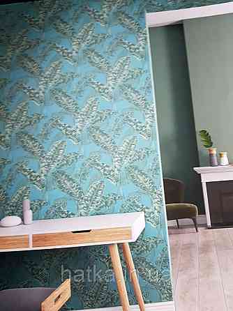 Обои виниловые на флизелине Marburg 82120 Felicita листья папоротника черные светло зеленые на бирюзовом фоне Киев