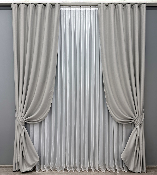 Комплект готовых штор VR-Textil Шенилл однотонный № 1690ш Пепельный 100х270 см 2 шт (31-948) Киев - изображение 2