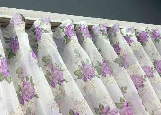 Кухонные шторки VR-Textil № 101к с подвязками Белый с сиреневым 320х170 см (52-1208) Киев