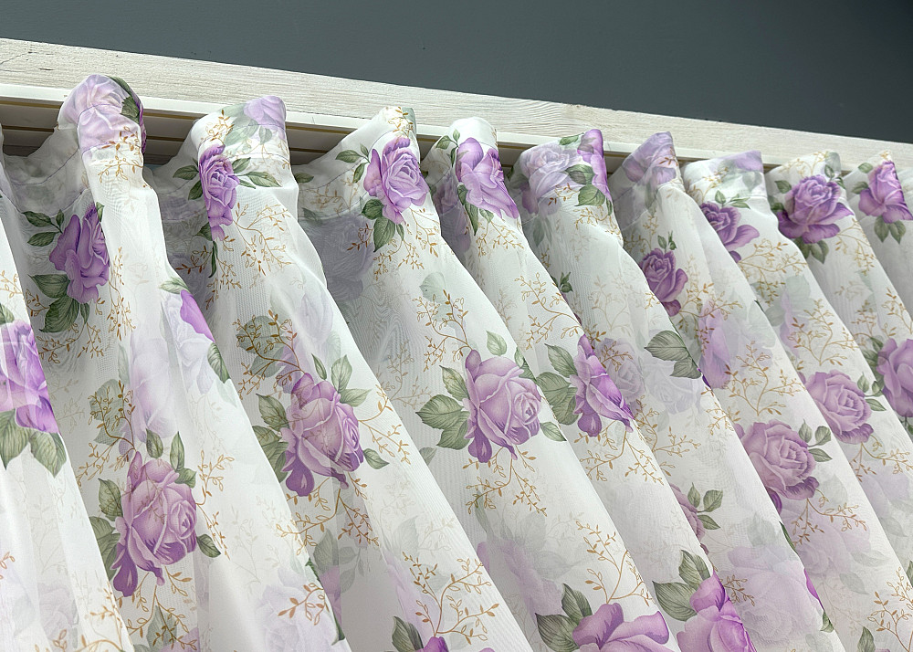 Кухонные шторки VR-Textil № 101к с подвязками Белый с сиреневым 320х170 см (52-1208) Киев - изображение 6