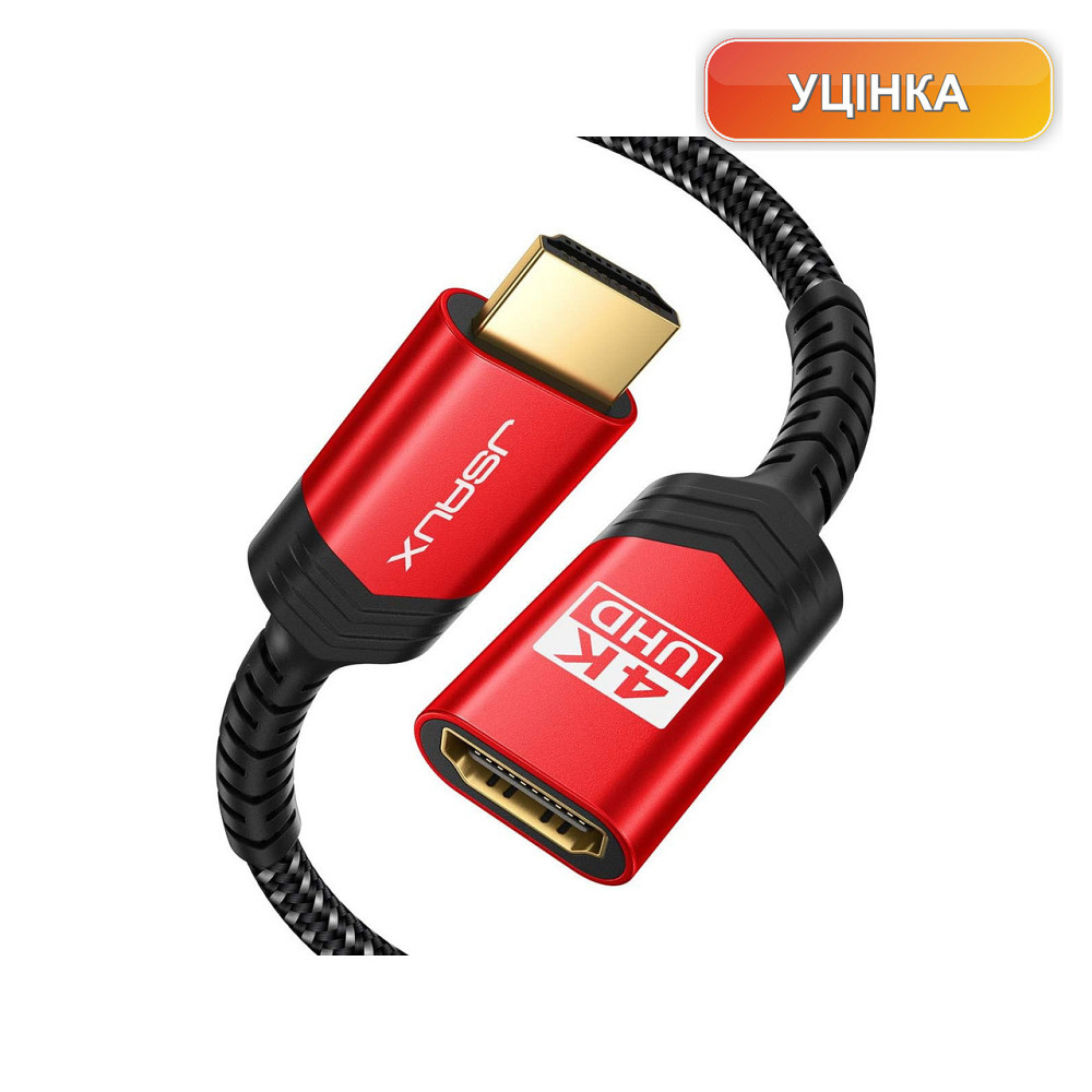 Кабель HDMI подовжувач шнур JSAUX 3.3FT 4K 60Hz HDMI 2.0 HDR HDCP2.2 плетений червоний для TV stick Blu-ray HDTV PC Київ - фото 1