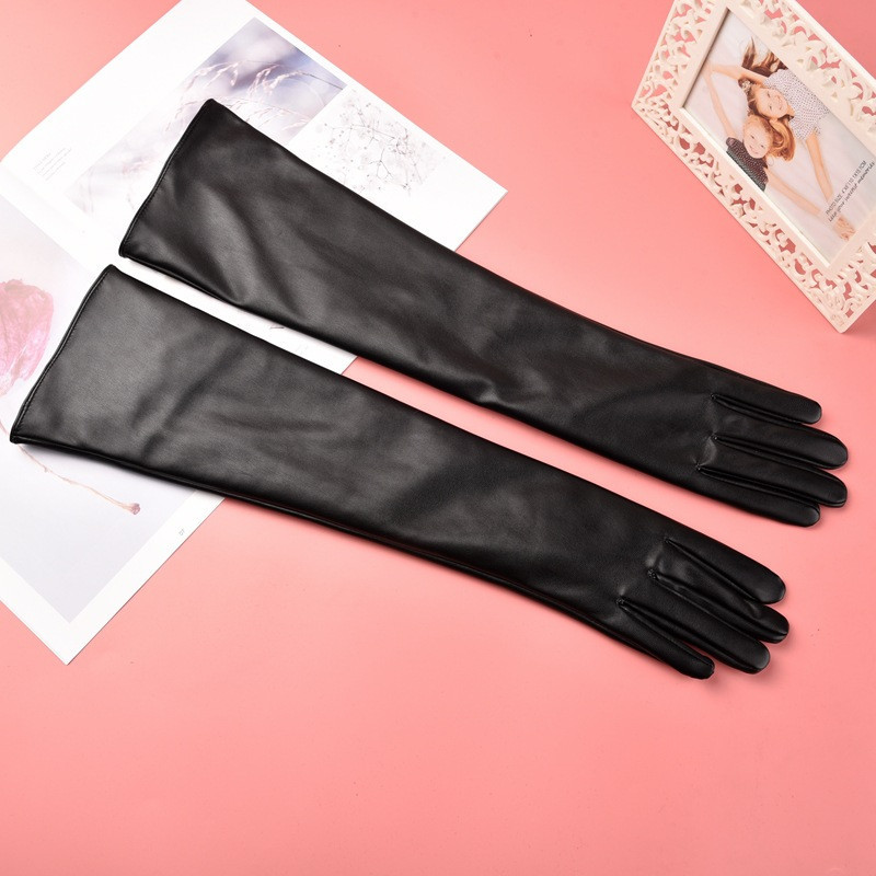 Рукавички високі жіночі із екошкіри чорний M Київ - фото 4