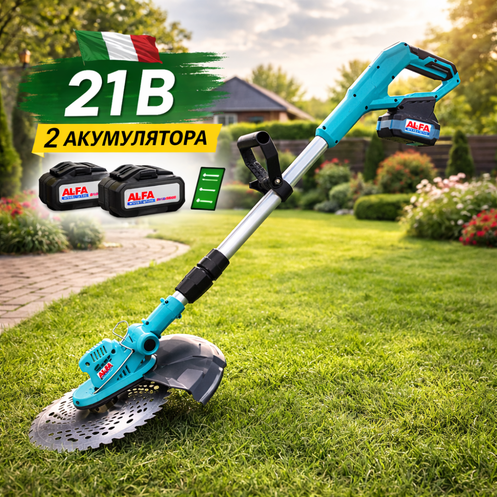 Тример Акумуляторний для трави ALFA ALGT-213,Ручний тример для трави акумуляторний диск + котушка 21В  3Ah Львів - фото 1