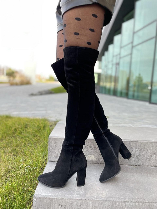 Nivelle Ботфорти жіночі з натуральної замші чорні демісезонні весна-осінь на підборах 10 см. р. Коломия - фото 6