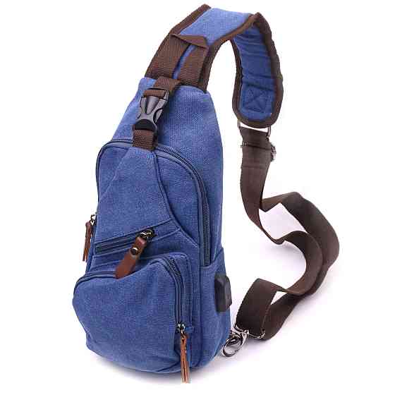 Сумка с USB кабелем через плечо из плотного текстиля 21224 Vintage Синяя Киев