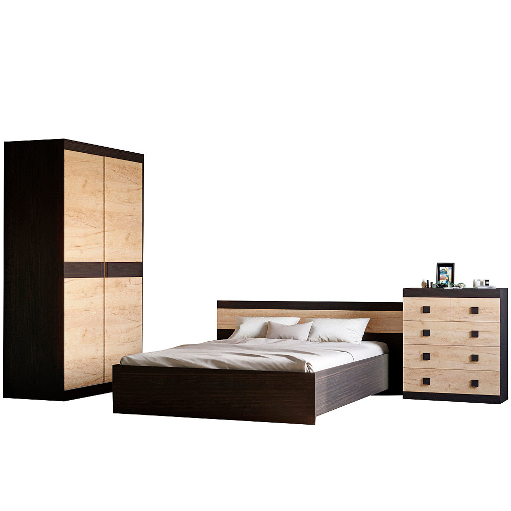 Спальня Соната Эверест Комплект 15 (модульная - 3 элемента) венге темный + дуб крафт золотой (DTM-2621) Днепр - изображение 2