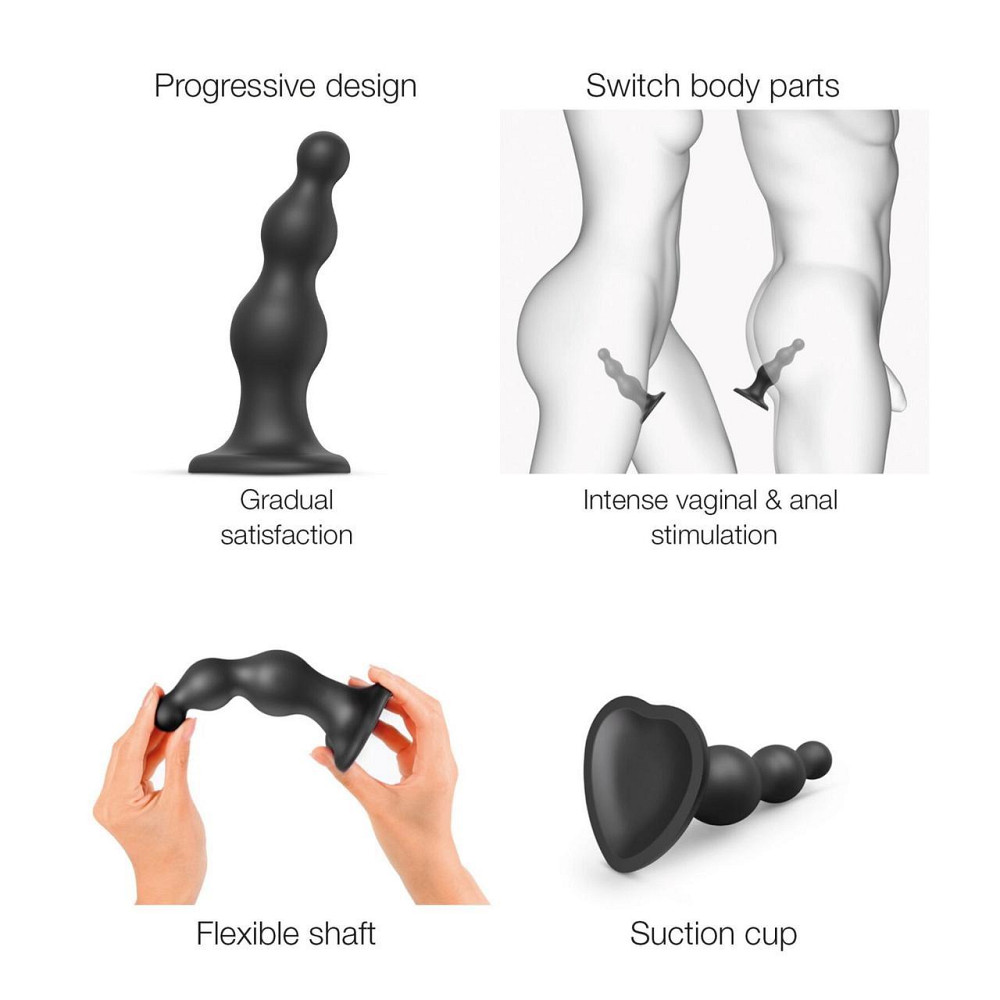 Насадка для страпона Strap-On-Me Dildo Plug Beads Black XXL Sex Aura Київ - фото 3