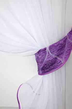 Кухонные шторы (280х170см) с ламбрекеном, на карниз 1-1,5м цвет фиолетовый с белым 00к 59-562 Киев