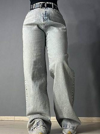 Джинсы женские LIUZIN 1360 wide leg широкие палаццо с ремнем большие размеры длинные голубые, голубо Одесса - изображение 9