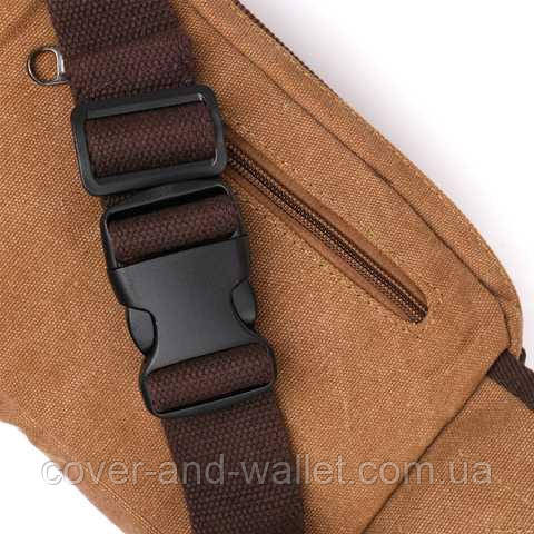 Мужская сумка-бананка на молнии из текстиля коричнего цвета Puos 20160 Киев - изображение 7
