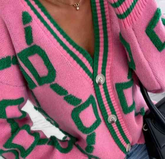 Женская кофта на пуговицах L розово-зеленый Киев