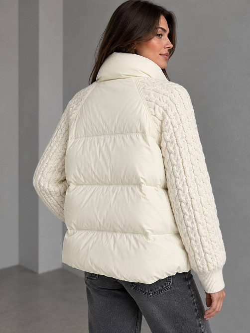 Куртка жіноча YZY 30790 пуховик oversize з в’язаними рукавами демісезонна one size, молочний, one size Київ - фото 5