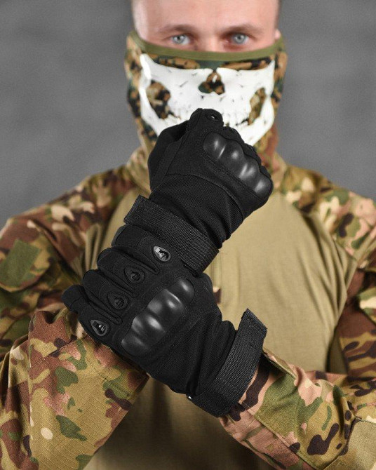 Перчатки тактичні чоловічі чорний зі вставками на липучці Одеса - фото 6