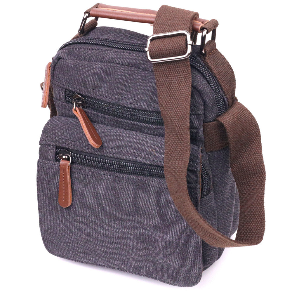 Стильная мужская сумка из плотного текстиля 21225 Vintage Черная Киев - изображение 9