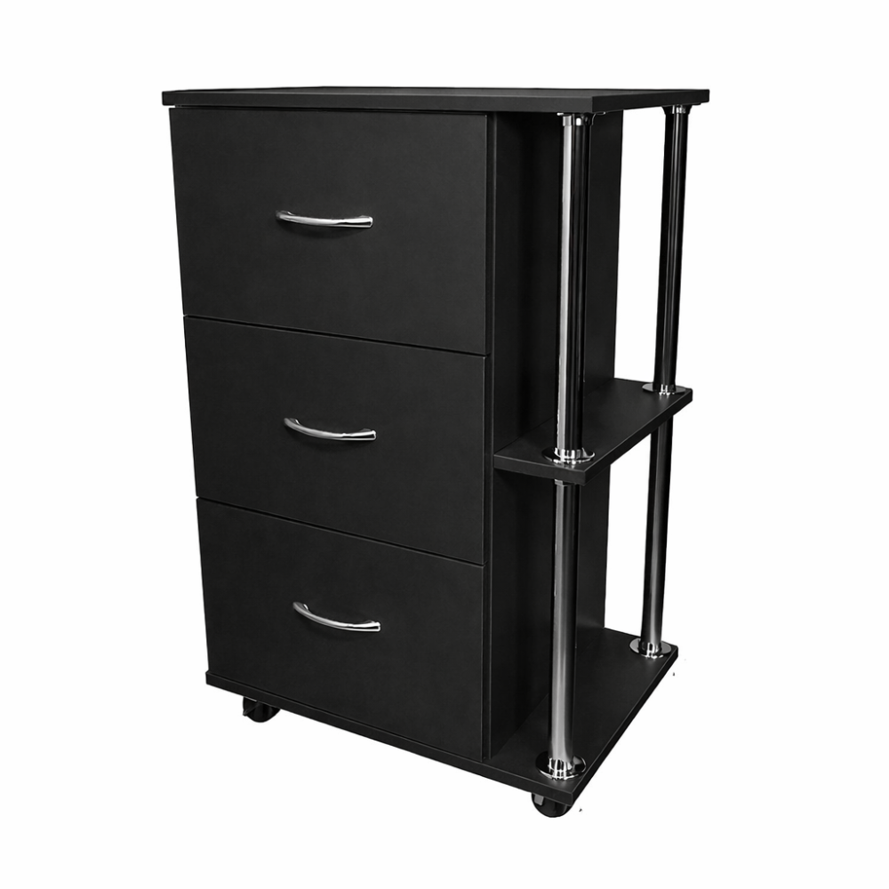 Тумба косметологічна на 3 ящики UK-06 (металеві колеса) Чорний Київ - фото 1