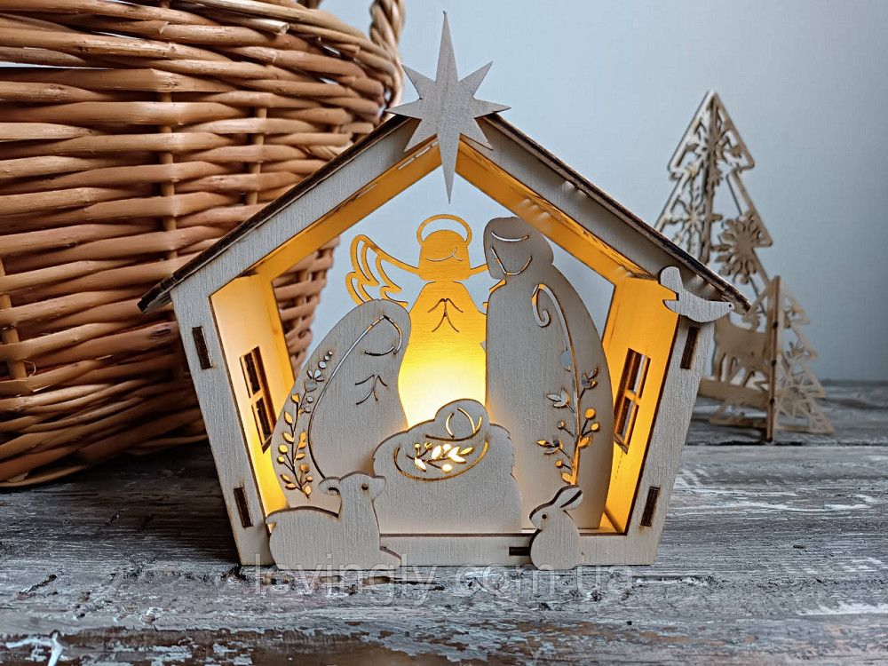 Деревянный вертеп-ночник с LED подсветкой - праздничная декорация и символичный подарок на Рождество Ирпень - изображение 1