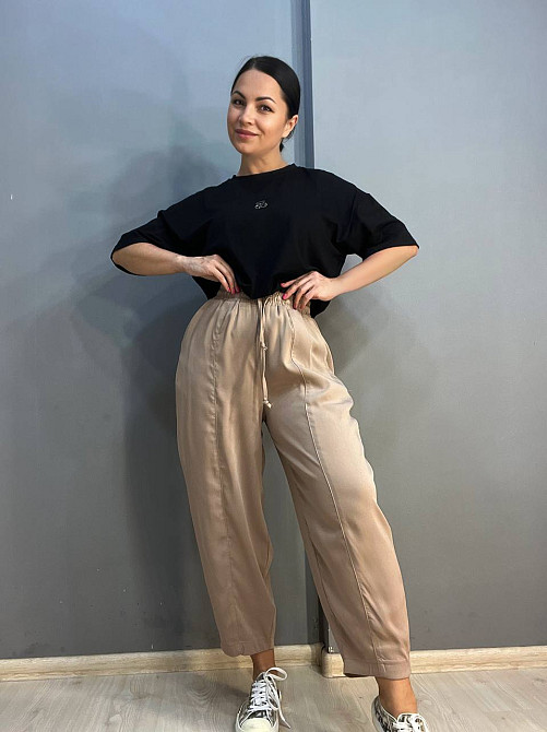 Брюки женские Mix Ray 4307 МОМ с резинкой и шнурком на талии, капучино, L Киев - изображение 1