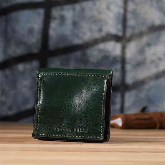 Компактний гаманець у дві складення з натуральної гладкої шкіри GRANDE PELLE 22946 Зелений Київ