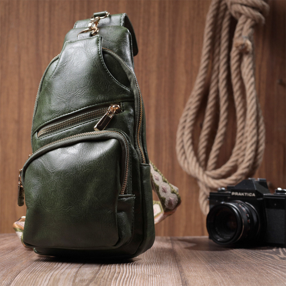 Трендова жіноча слінг сумка через плече з екошкіри Vintage 22755 Зелений Київ - фото 9