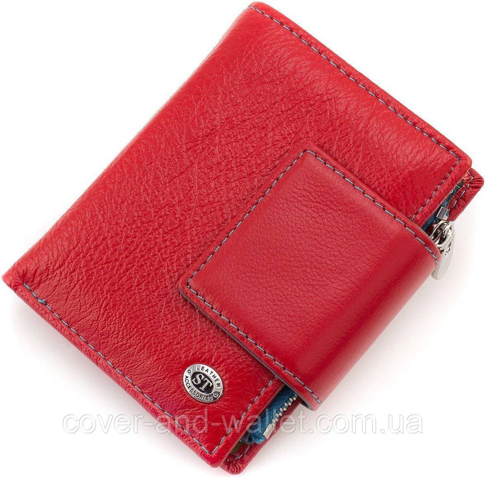 Компактний жіночий гаманець червоного кольору із натуральної шкіри з монетницею ST 405 Київ - фото 3