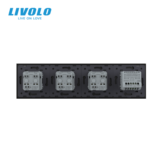 Сенсорний вимикач 1 сенсор 3 розетки Livolo чорний скло (VL-C701/C7C3EU-12) Коломыя