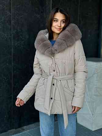 Жіночий пуховик з натуральним хутром песця Бежевий XL Харків