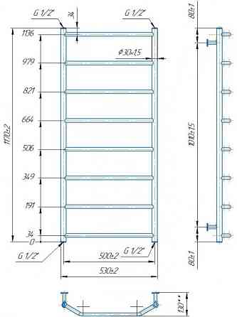 Водяной полотенцесушитель Mario INOX Трапеция 1170х530/500 Киев