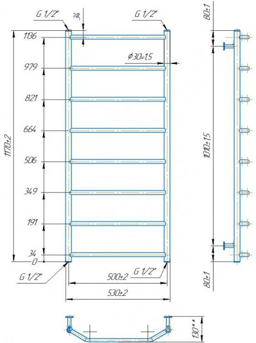 Водяной полотенцесушитель Mario INOX Трапеция 1170х530/500 Киев - изображение 4