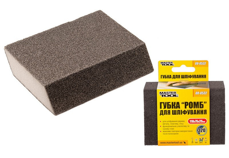 MASTERTOOL Губка для шліфування MASTERTOOL РОМБ Р320 110х75х25 мм 08-0532 Киев - изображение 1