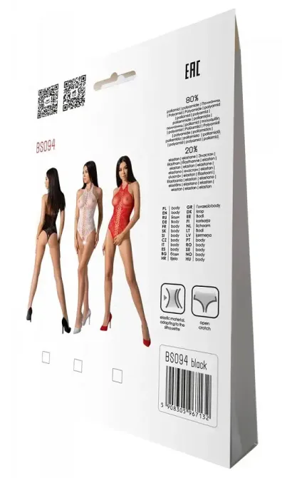 Бодістокінг з імітацією корсетної шнурівки Passion BS094 One Size, black, квітковий візерунок, з дос Львів - фото 7