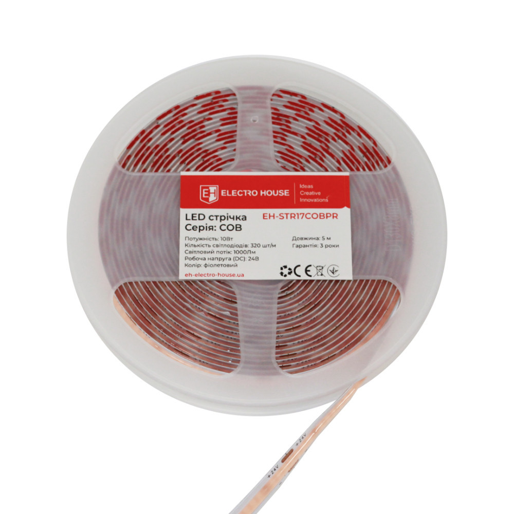 LED стрічка 10Вт 24В  COB  320 діодів, фіолетовий, серія COB, гарантія 3 роки Дніпро - фото 3