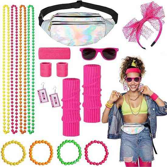Набор розовых аксессуаров в стиле 80 обруч серьги бусы браслеты бананка гетры очки комплект для ретро образа Киев