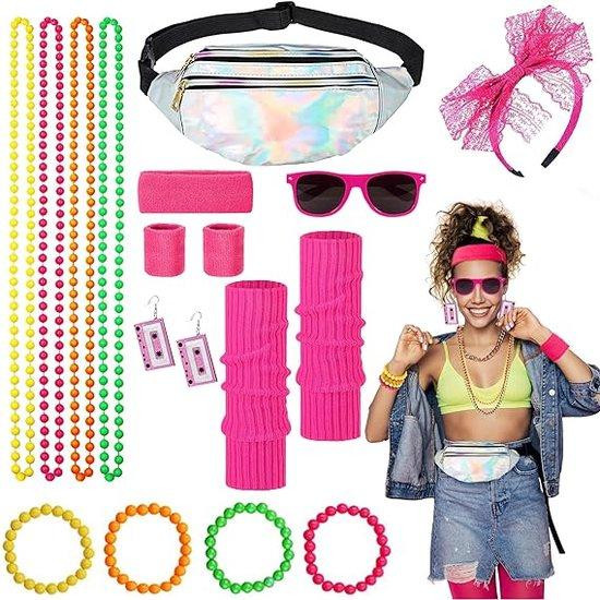 Набор розовых аксессуаров в стиле 80 обруч серьги бусы браслеты бананка гетры очки комплект для ретро образа Киев - изображение 1