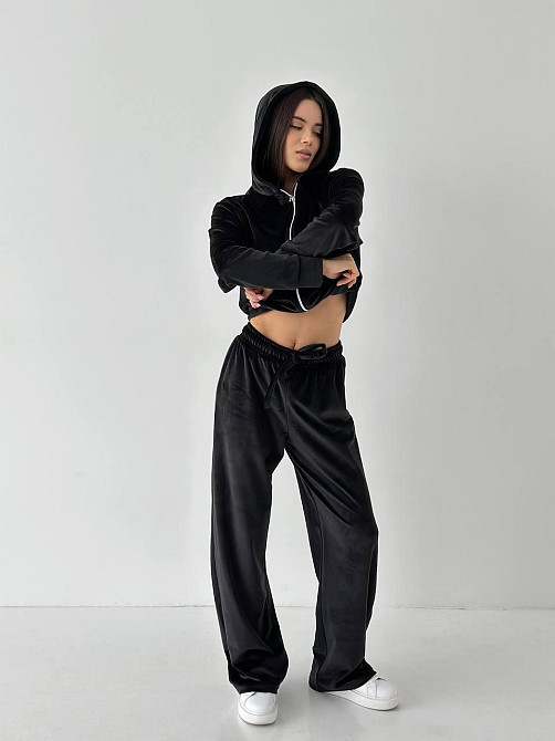 Женский велюровый спортивный костюм XS-S Черный Харьков - изображение 3